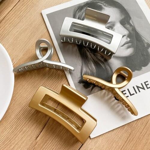 Elegant Women Large Hair Claws Crab Hair Clips Rectangle Acrylic Plastic Metallic Color Geometric Hairpins Hair Accessories Gift