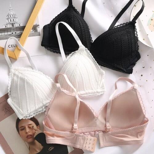 Wasteheart New Women Fashion Pink White Sexy Lingerie Bras Cotton Panties Lace Wireless Bra Sets Underwear A B Luxury