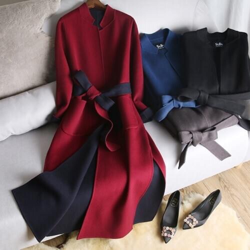 High Quality Winter Women Long Coat Real Cashmere Coat and Real Wool Coat Female Jacket Fashion Outerwear