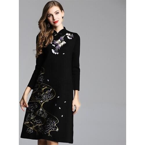 New Arrive 2020 Traditional Winter Clothing Knitted Cheongsam Warm Improved Womens Elegant Long Sleeve Chinese Dress Qipao 11627