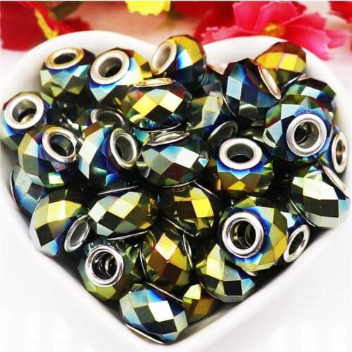 10Pcs 14x8mm New Electroplate Color Large Hole Glass Beads Round Rondelle Waist Beads for Jewelry Making Fit Pandora Bracelet