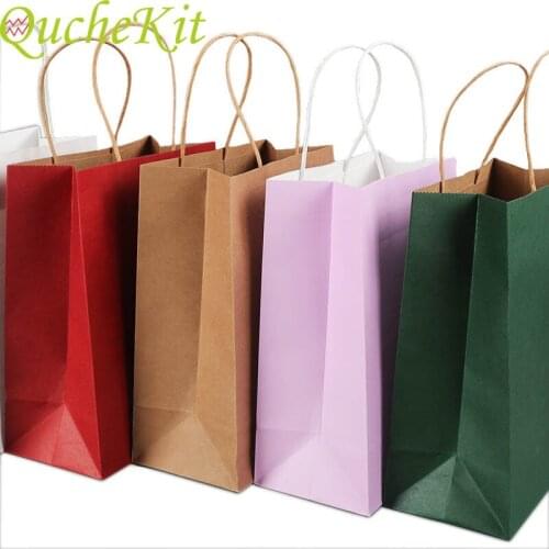 20pcs Kraft Paper Packing Bags With Handle Wedding Birthday Party Merchandise Shopping Bag Valentines Day Gift Wrapping Pouches