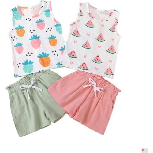 2021 Summer Infant Kids Baby Girls Clothes Sets 2 Colors Fruit print Sleeveless Vest Tops Shorts Cotton Outfit