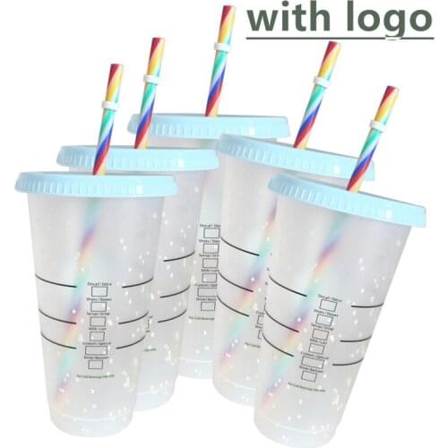 473ml/700ml/710ml/24oz Color Changing Cup Reusable Straw Cold Drinking Cup Mugs Tumbler With Lid Portable Drinkware
