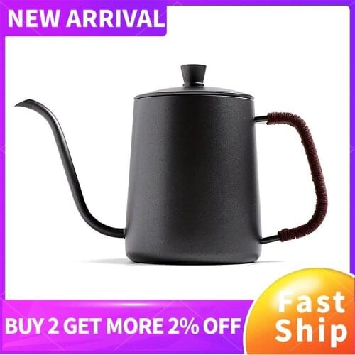 600ML Drip Kettle Coffee Tea Pot Non-stick Coating Food Grade Stainless Steel Gooseneck Drip Kettle Swan Neck Thin Mouth
