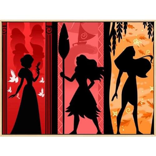 5D DIY Diamond Painting Princess Silhouette Series Illustration Full Circle Diamond Embroidery Craftsman Decoration Disney