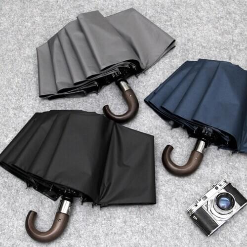 Anti UV Men Umbrella Automatic Wooden Handle Black Coating Golf Sun Umbrella Rain Women Windproof 10 Ribs Auto Parasol UPF50