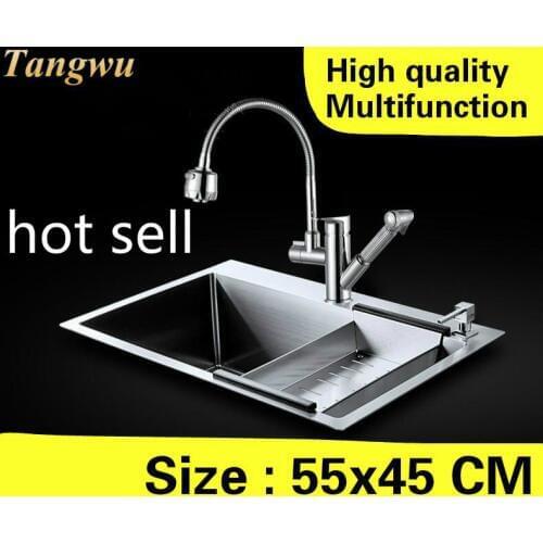 Free shipping Home kitchen manual sink single trough multifunction high capacity wash vegetables 304 stainless steel 55x45 CM