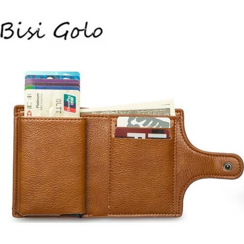 BISI GORO 2020 Wallet Women Small PU Leather Men Card Holder Smart Slim RFID Ladies Card Case Unisex Vintage Solid Money Bag