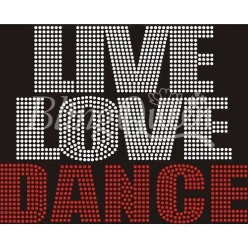 BlingQueen 25PCS/LOT Korean Rhinestone Iron On Hot Fix Live Love Dance Design