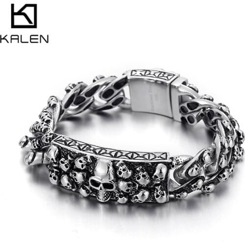 19mm Skull Charm Bracelet Mens Stainless Steel Party Jewelry