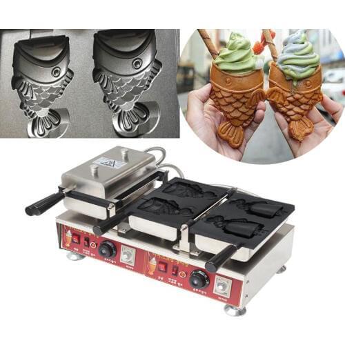 Free shipping cost Electric 110v 220v New design 4 pcs Taiyaki waffle Machine Fish Cone Maker