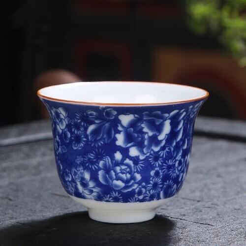 2pcs/set Porcelain Tea Cups Enamel Traditional Crafts Kungfu Tea Bowl Teaware for Office Household Drinking Supply