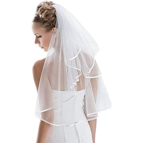 Bridal Veil Womens Simple Tulle Short Party Wedding Veil Ribbon Edge With Comb for Wedding Party