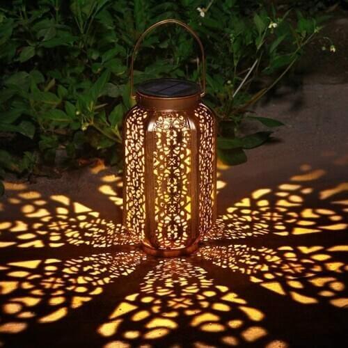 Solar Lantern Light Outdoor Vintage Metal Hanging Solar Lantern Copper Brown With Handle For Garden Yard Patio Porch Lawn Decor