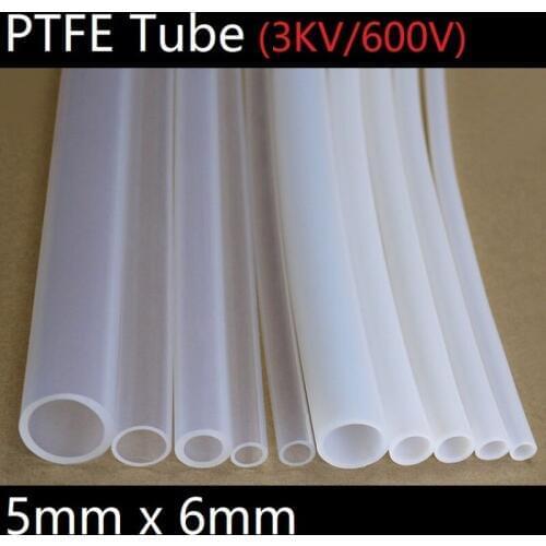 PTFE Tube White ID 5mm x 6mm OD F46 Insulated Heat Protect Transmit Hose Rigid Pipe Temperature Corrosion Resistance 600V