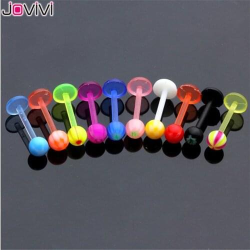 Jovivi 16g/1.2mm Flexible UV Acrylic Straight Barbells Tongue Nipple Lip Rings Retainer 3mm Ball Body Piercing Jewelry 10pcs/Set
