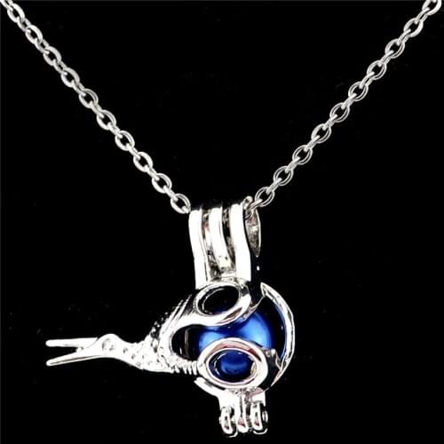 K1034 Crane Birds Beads Cage Perfume Diffuser Stone Pearl Cage Locket Necklace Pendants Kids Girl Gift
