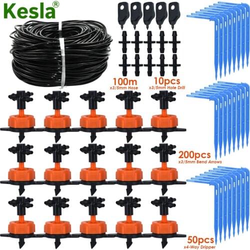 KESLA Greenhouse 10-100M 3/5mm Hose Micro 2H/L Drip Irrigation System Kit Drip Arrow Dripper w/Puncher Garden 1/8'' Tubing Pipe