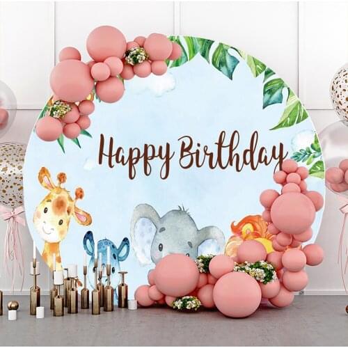 Laeacco Tropical Jungle Wild Animal Birthday Party Safari Baby Shower Circle Round Circular Photo Backdrop Photo Background