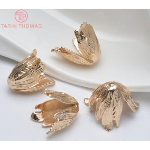 4PCS 22x20MM 24K Champagne Gold Color Plated Brass Speaker Calyx Beads Caps High Quality Diy Jewelry Accessories