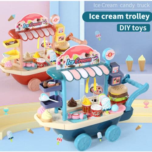 Mini Ice cream Candy Cart House Car Rotatable Toy Play Kitchen Toys Mini Candy Trolley Educational Toy Pretend Play Set for kids