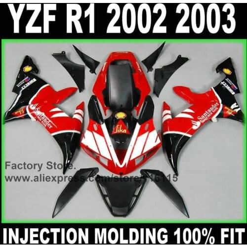 MOTOMARTS ABS Motorcycle 100% Full injection fairings set for YAMAHA 2002 YZF R1 2003 R1 02 03 red black santander fairing