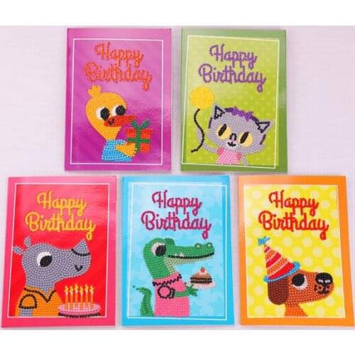 TOUOILP happy Birthday 5 cards one set Christmas card 3d diamond painting DIY 5D Birthday card Diamond Painting