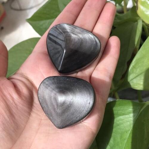 Natural Silver Obsidian Crystal Hearts Gemstones Quartz Heart Shape Crystals Healing Gift Gifts Energy