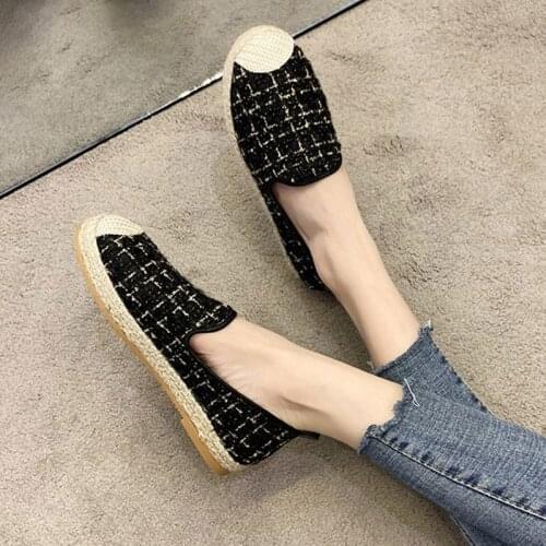 2020 New Women Espadrilles Retro Plaid Fisherman Woman Loafers Casual Shoes Female Mules Slip on Flat Shoes zapatos mujer 8262L