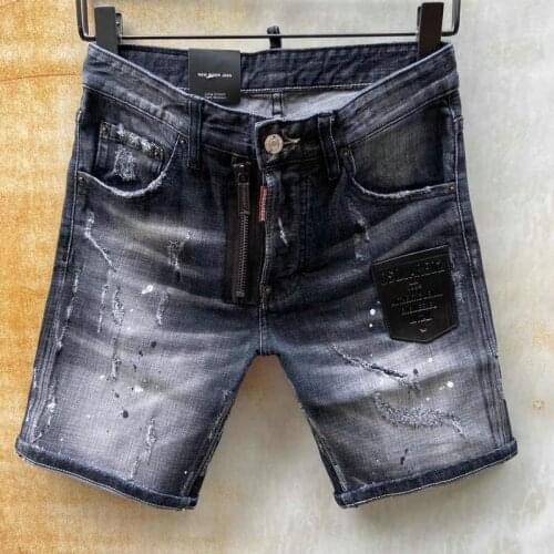 New Dsquared2 Black Mens Jeans Fashion Slim Washed Hole Paint Shorts Five-Point Pants