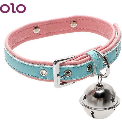 OLO SM Bondage Adjustable Fetish Leather Harness Bell Neck Collar Slave Restraints for Women Sex Toys for Couples