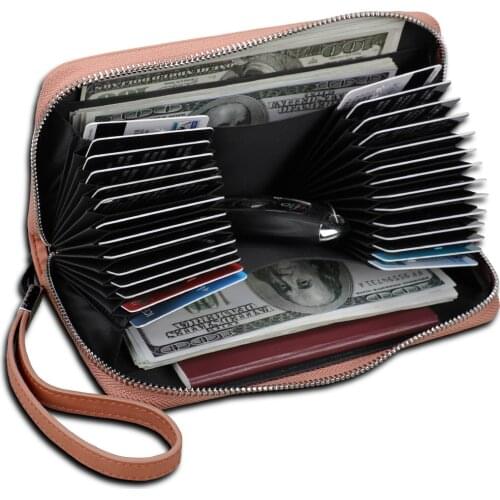 Organ Mens Multi Card Womens Wallet Genuine Leather Credit Card Holder RFID Blocking Zipper Pocket Men Bag