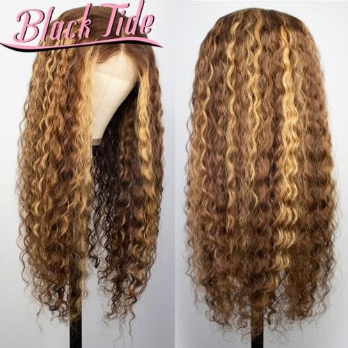 Curly Lace Front Human Hair Wigs Highlight Wig 200% Remy Ombre Curly Human Hair Wig 13x4 Lace Front Wig Transparent Lace Wigs