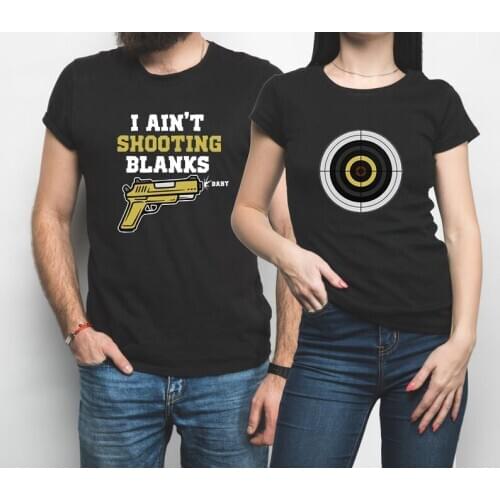 Valentines Day 2021 Couple Pregnancy Matching T-Shirts Funny Shooting Blanks Dad Tops Women Fashion Clothing Gift Short