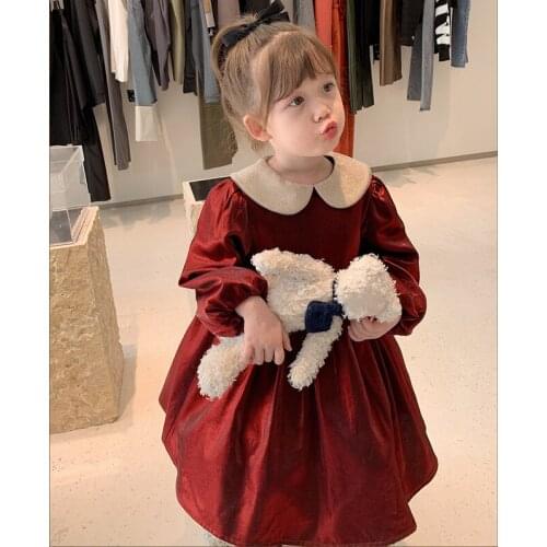 Girls Dress Gold Velvet Party Princess Dresses For New Year 2021 Autumn ChildrenS Costumes Winter Long-Sleeve Christmas Dresses