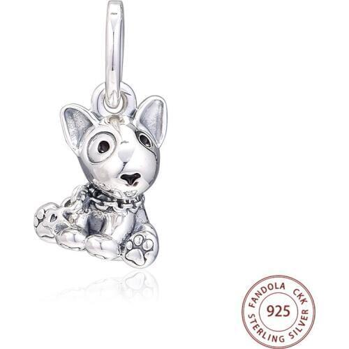 Fits Pandora Bracelets Argent 925 Sterling Silver Bull Terrier Puppy Dangle Charms Metal Beads DIY Jewelry Making Kralen