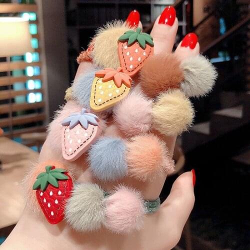 Cute Wool Ball Hair Accessories Strawberry Fruit Hair Rope Korean Style Girl Hair Decor Head Rope New Fashion Headdress