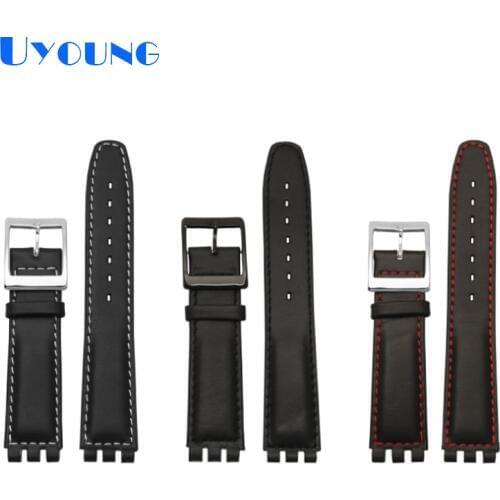 Leather watch strap waterproof for Swatch YIS415/414 17mm 19mm replace Cowhide watch band concavo convex watch bracelet mens