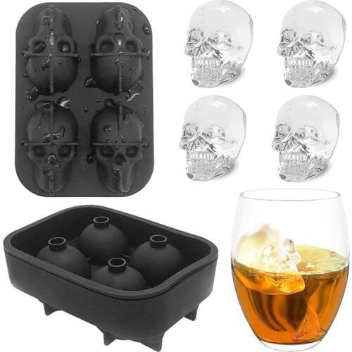 GOUGU Silicone 3D Skull Ice Cube Tray Mold BPA DIY Desert Cocktail Juice Maker Peculiar Mould Ice Storage Containers