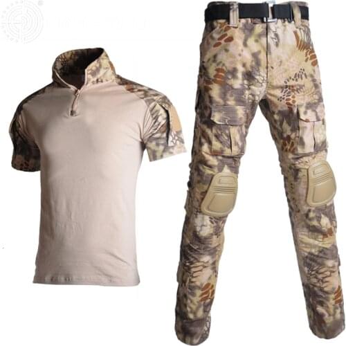 Tactical Uniform Men Army Combat Suit Summer Short Sleeve Shirt + Pants Knee Pads Camouflage Airsoft Paintball Military Clothing
