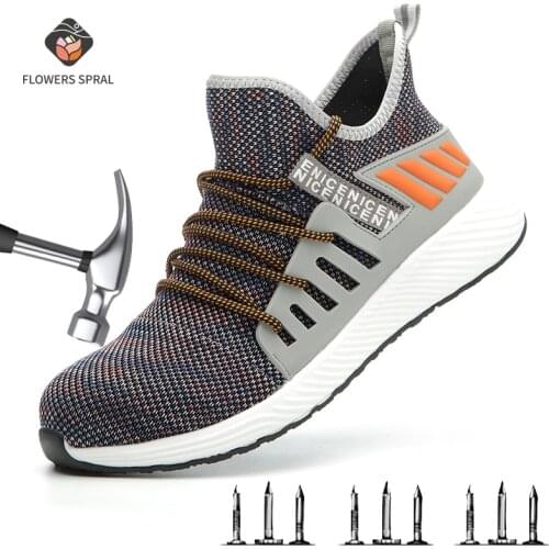 Ultra-Light Steel Toe Cap Mens Boots Safety Shoes Womens Work Shoes Breathable Outdoor Shoe Size 36-48 FLOWERS SPRAL Brand