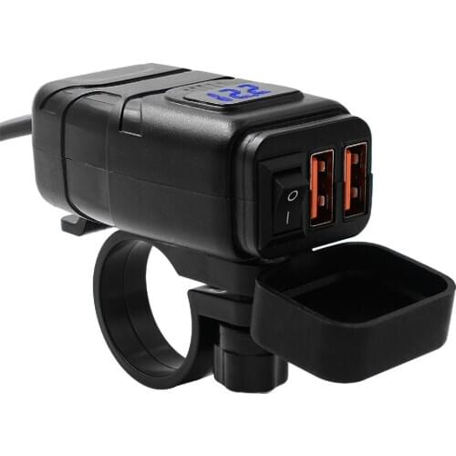 Motorcycle Vehicle-mounted Charger Phone Dual Quick Charge 3.0 Voltmeter Waterproof USB Adapter 12V ON OFF Switch Moto Equipment
