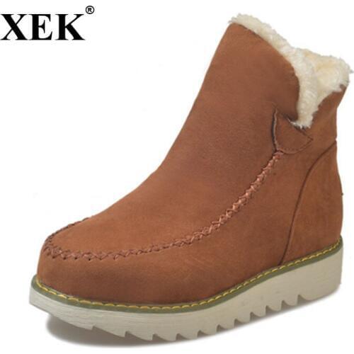 XEK 2018 Fashion Platfrom Flat Women Winter Shoes with Warm Plush Round Toe Snow Boots Women Non Slip Large Size ZLL206