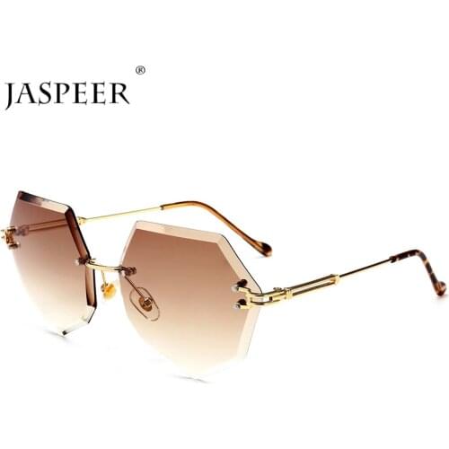 JASPEER Rimless Womens Sunglasses Irregular Fashion Lady Sun glasses Vintage Alloy Classic Gradient Shades UV400 Eyewear