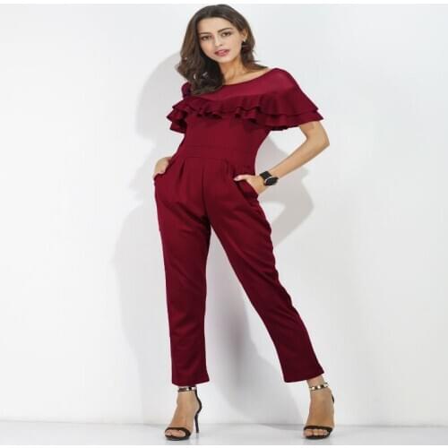 Fashion 2020 Lace patchwork strapless stretch women bodycon jumpsuits red black casual bodysuit evening club party pencil pants