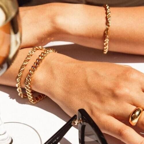 Charm Rope Twist Chain Bracelet for Women Gold Color Goth Punk Chain Adjustable Jewelry