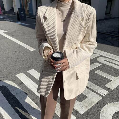 HStar Spring Corduroy Blazer Women Single Breasted Oversized Female Blazer Jacket Casual 2020 Elegant Jacket Femme