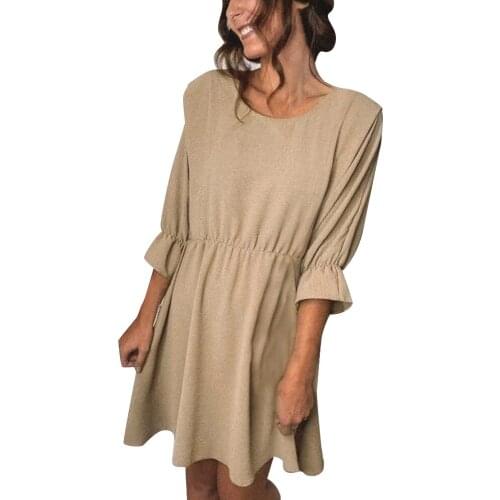 Women Dress Spring Summer Casual O Neck Elastic High Waist Half Sleeve Mini Dress Fashion Solid Ruffles Patchwork Female Dresses