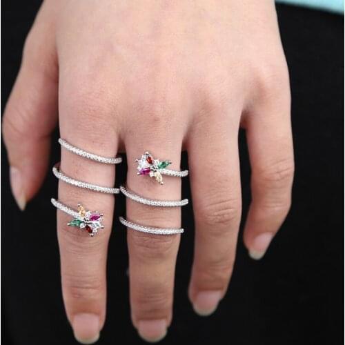 Micro pave cz women full finger ring silver color Multi wrap wedding engagement finger jewelry